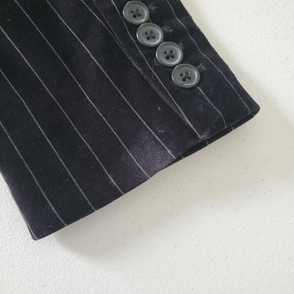 Y2K J.Crew Blazer Womens Medium Black Pinstripe Velvet Wednesday Addams Goth - Picture 9 of 10